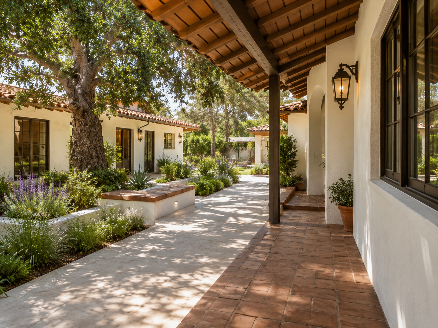 Spanish-style covered walkway and garden treatment concept
